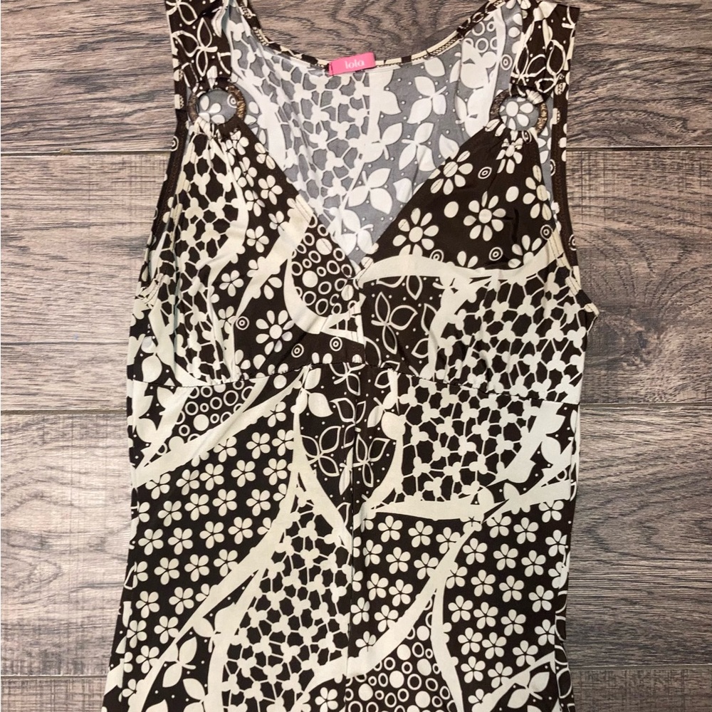 Brown and White Scoop Neck Blouse